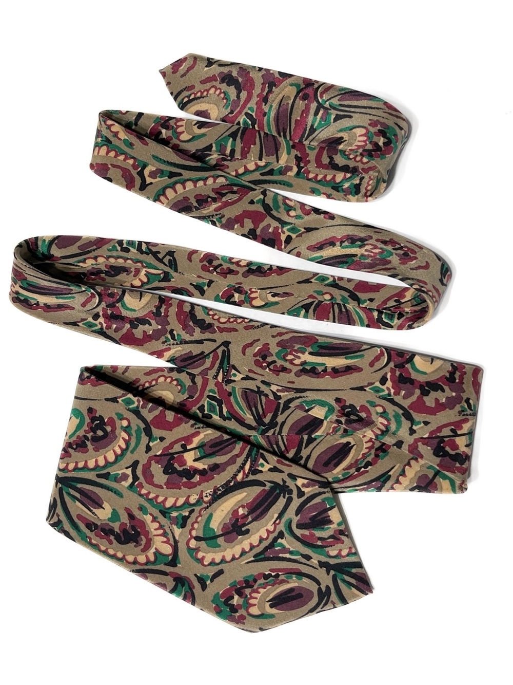 Vintage MISSONI Silk Neck Tie Muted Jewel Tone Paisley Block Print Abstract 1990